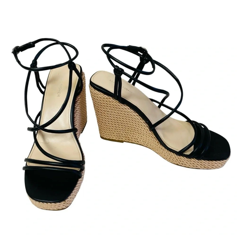 Marc Fisher Zarah Black Ankle Strap Wedge Platform Sandals Size 11